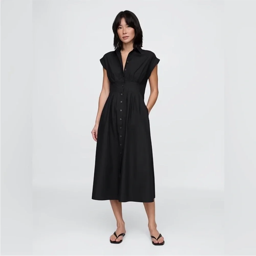 NWT! Gap Poplin Midi Black Shirtdress Contemporary - Multiple 🎻 - Picture 1 of 9